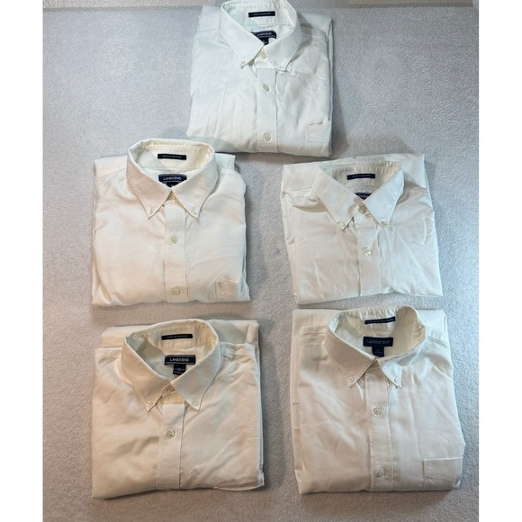 Lands' End Other - Lands End Mens Supima No Iron Oxford Short Sleeve Shirt Pack of 5 White Size 16